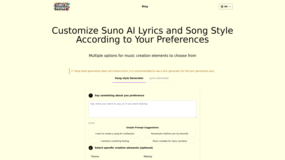 Best Suno Prompts: Suno Style Prompts and Lyrics Generator