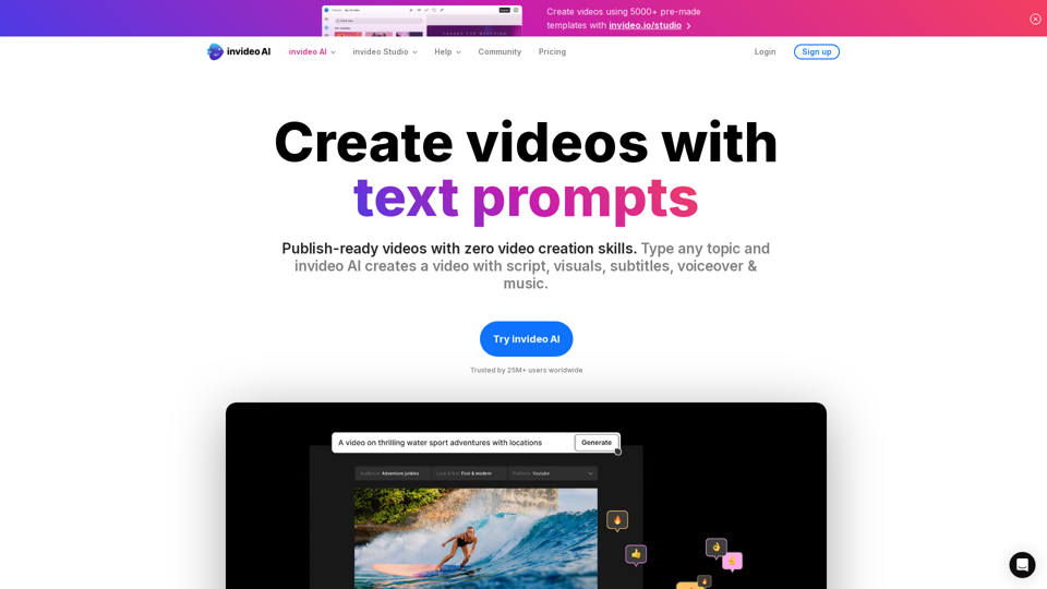 Invideo AI - Turn ideas into videos - AI video creator